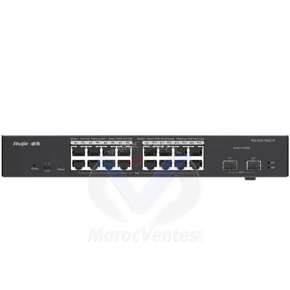 Commutateur Géré dans le Cloud Gigabit à 18 Ports avec 16 Ports PoE  2 emplacements SFP RG-ES218GC-P