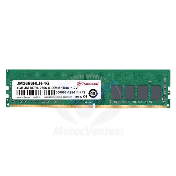 Barrette mémoire 4 Go DDR4-2666 U-DIMM 1Rx8 1,2V JM2666HLH